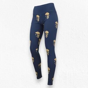 CHRLDR Navy Gold Skull Print High Rise Stretch Leggings Activewear Size Small